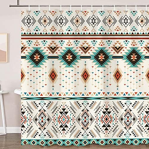 Bzhilja Aztec Triangular Bathroom Curtain Set - Boho Geometric Design for Southwestern Home