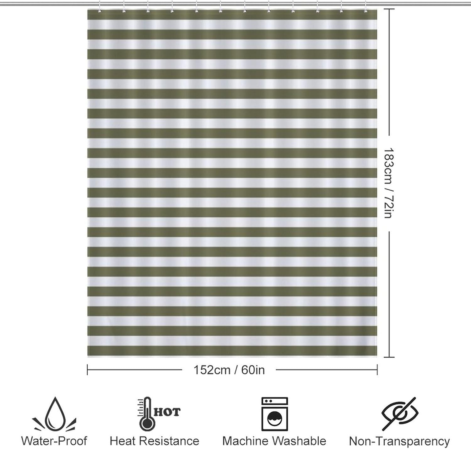 Modern Olive Green Washable Shower Curtain Set