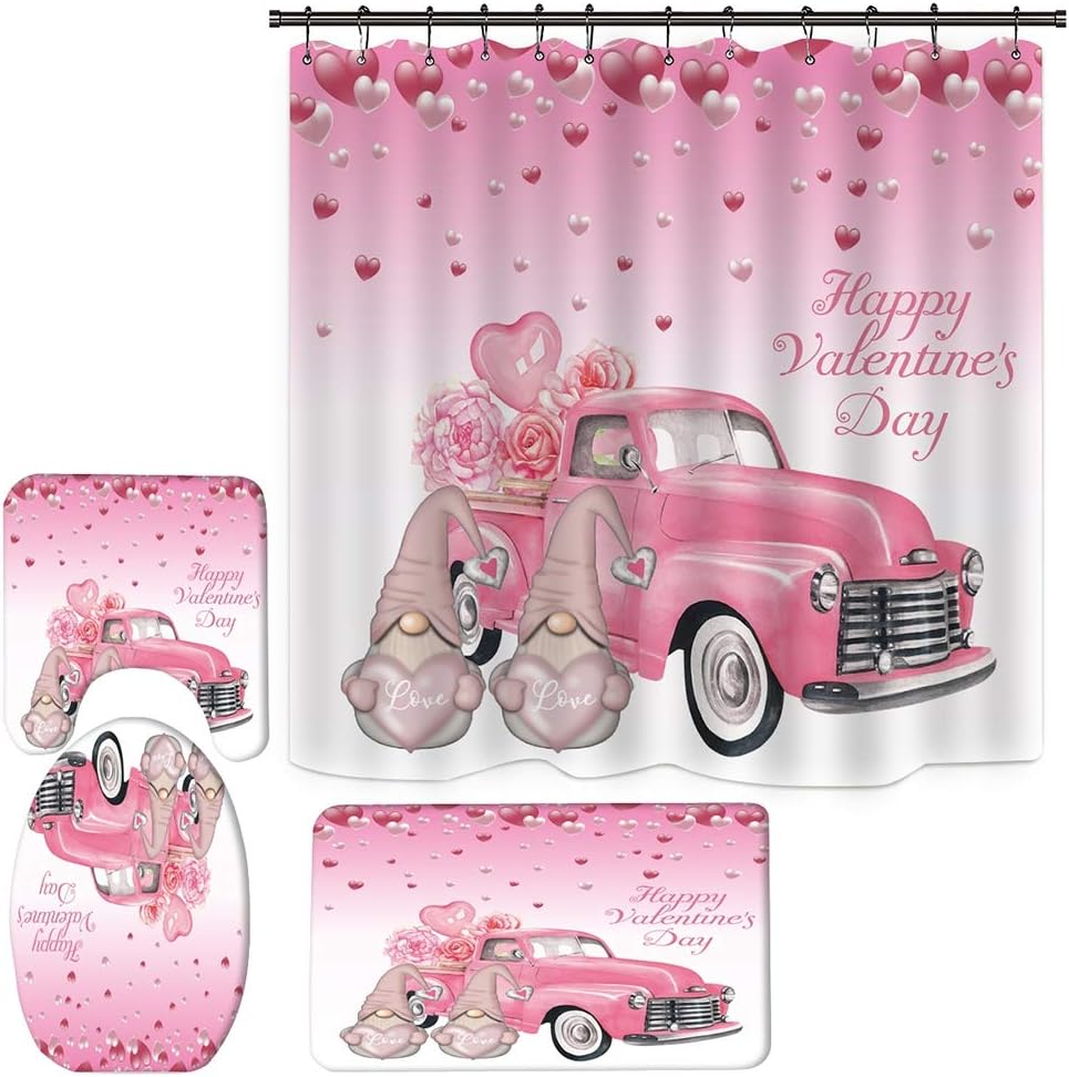 Ochin Happy Valentines Day Shower Curtain Set Gnomes Bathroom Decor