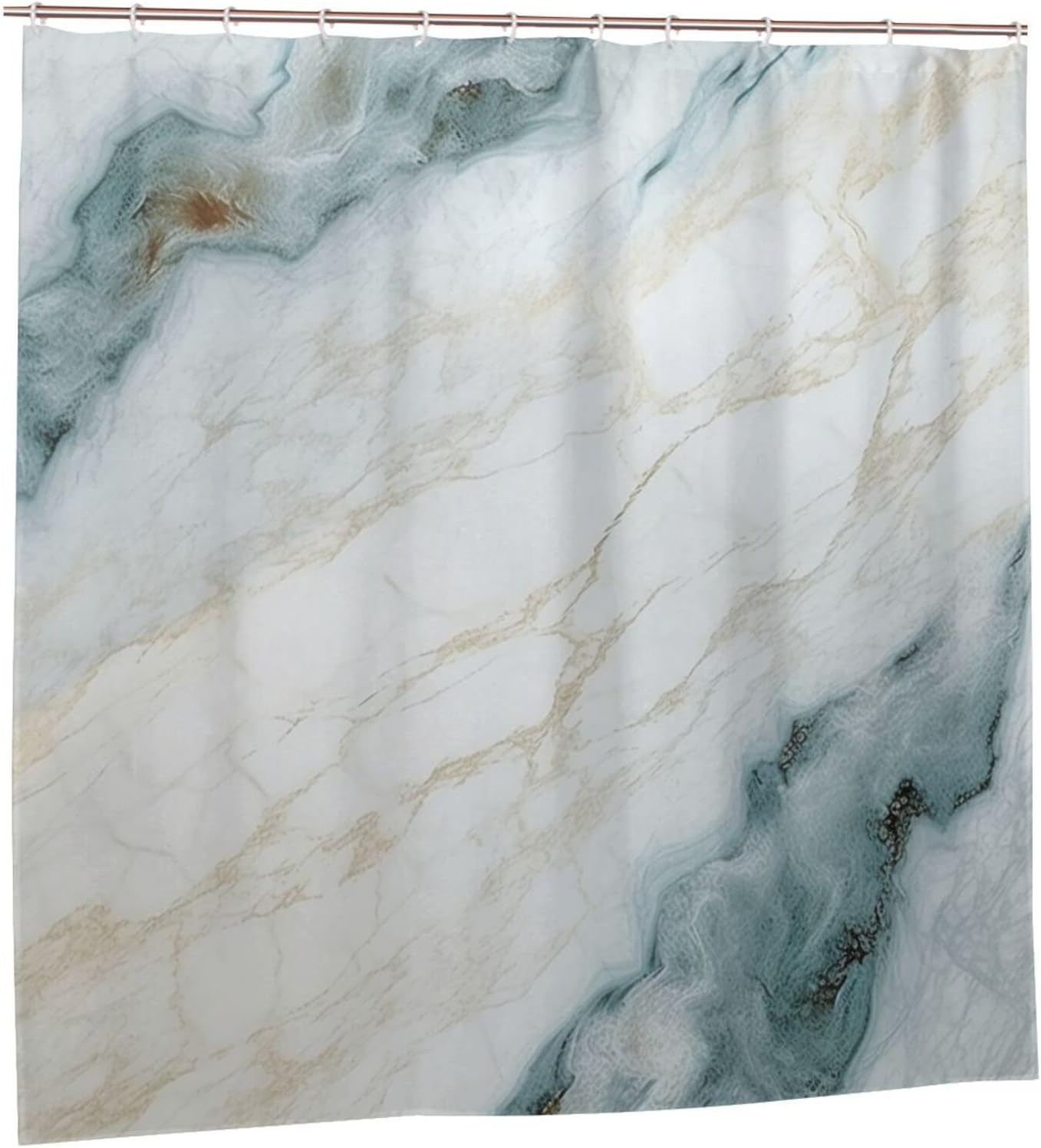 Green White Shower Curtain Boho Design Natural Marble Pattern