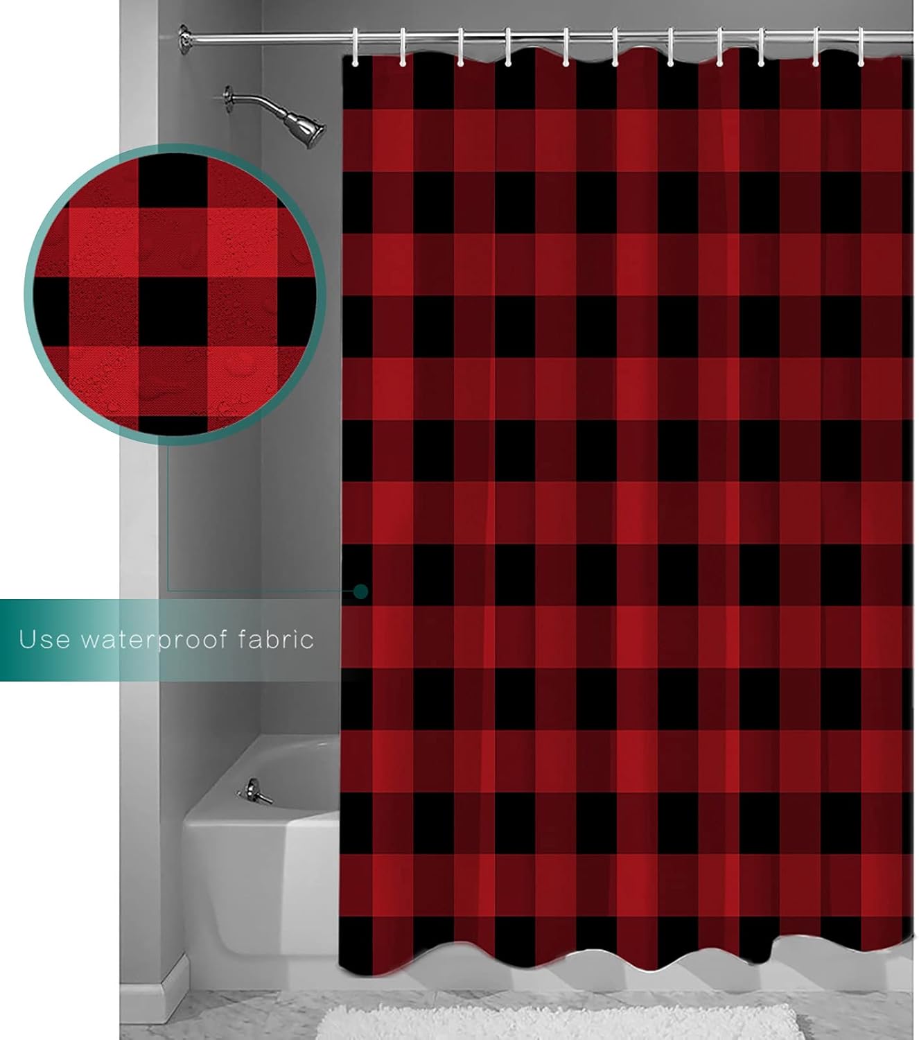 ALAGEO Christmas Shower Curtain Red and Black Buffalo Plaid