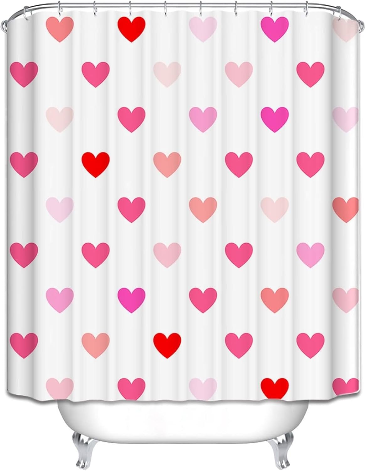 Grommet Shower Curtain Set 70 x 78 White Red Heart Pattern