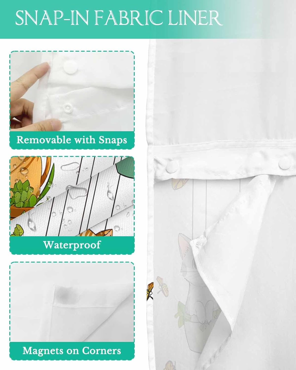 Premium No Hooks Shower Curtain Set with Liner