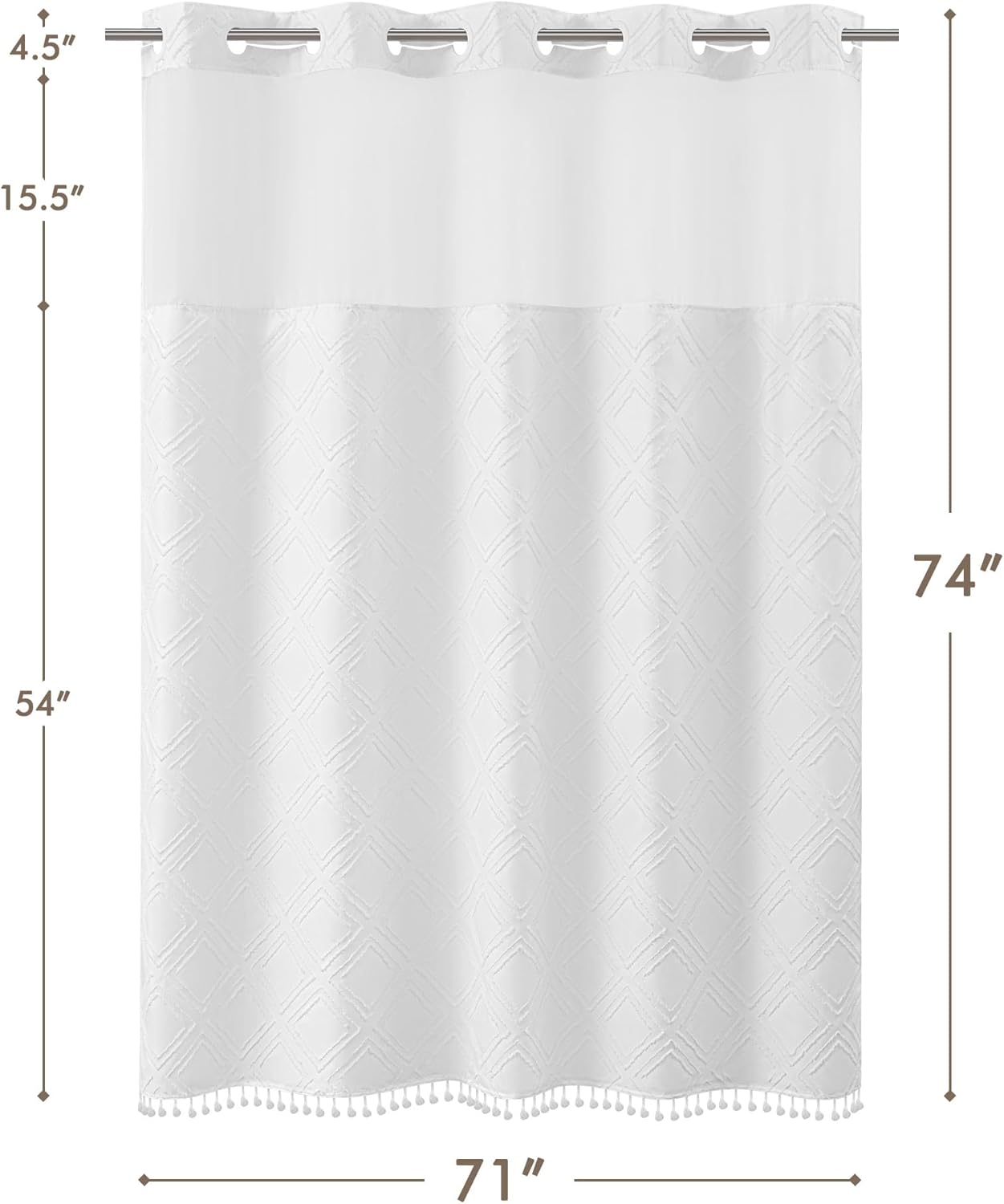 ROSERY No Hook Shower Curtain Set with Boho Farmhouse Jacquard Tufted Geometric Striped