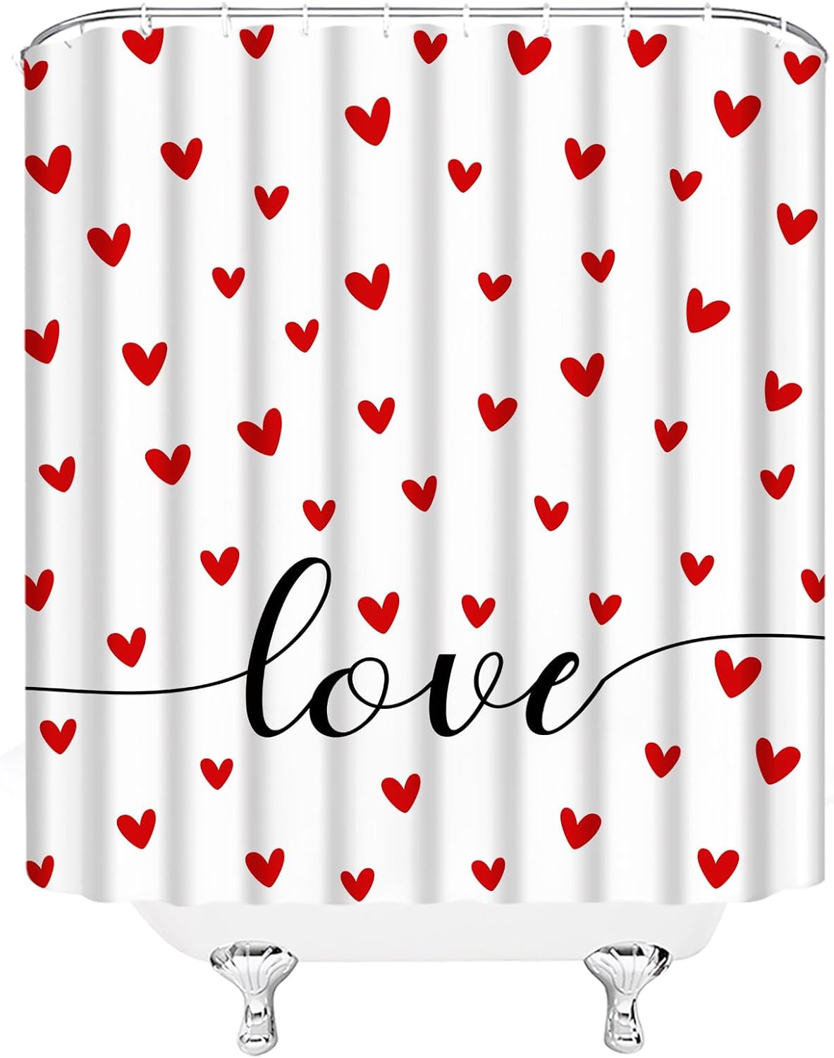 Red Heart Valentines Day Shower Curtain Set with Hooks 70 x 70