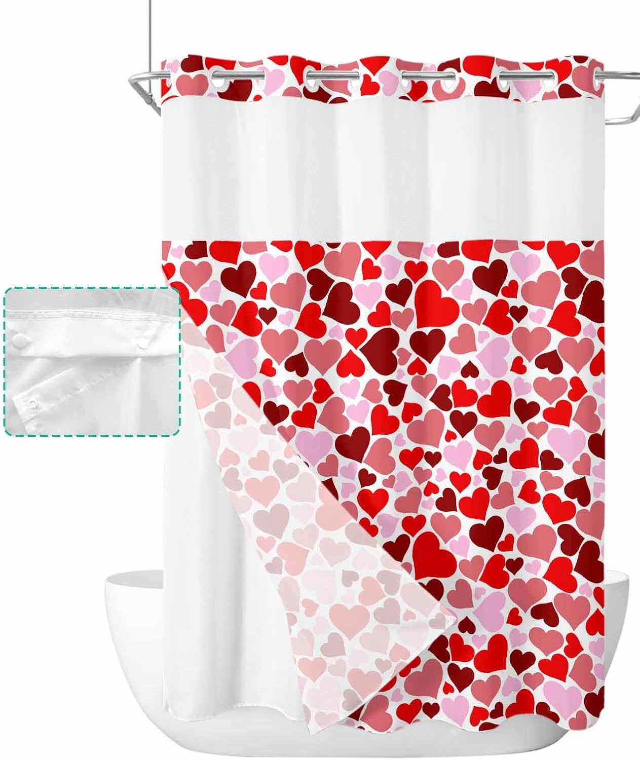 Luxury No-Hook Shower curtains for Valentines Day