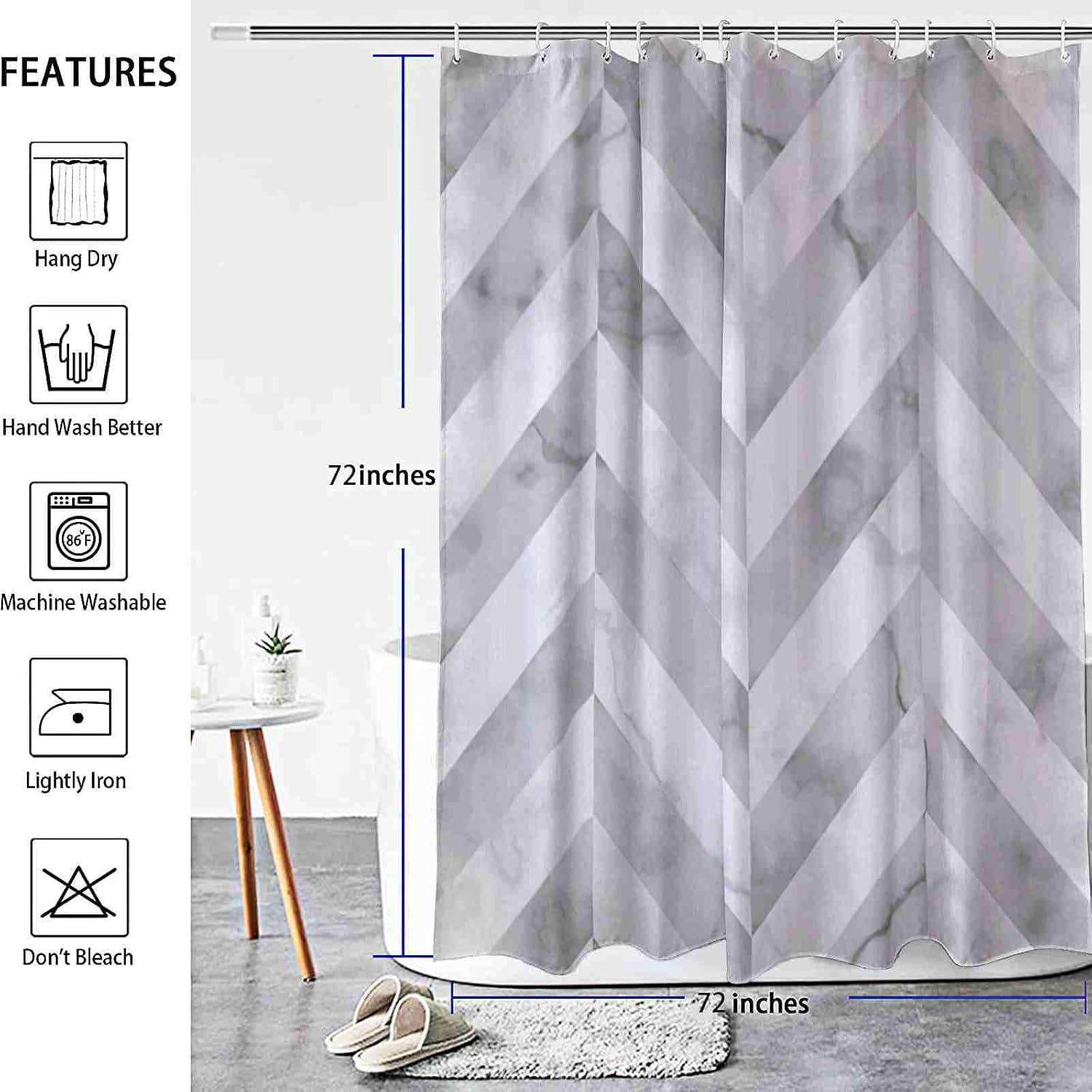 Modern Waterproof Herringbone Shower Curtain Set