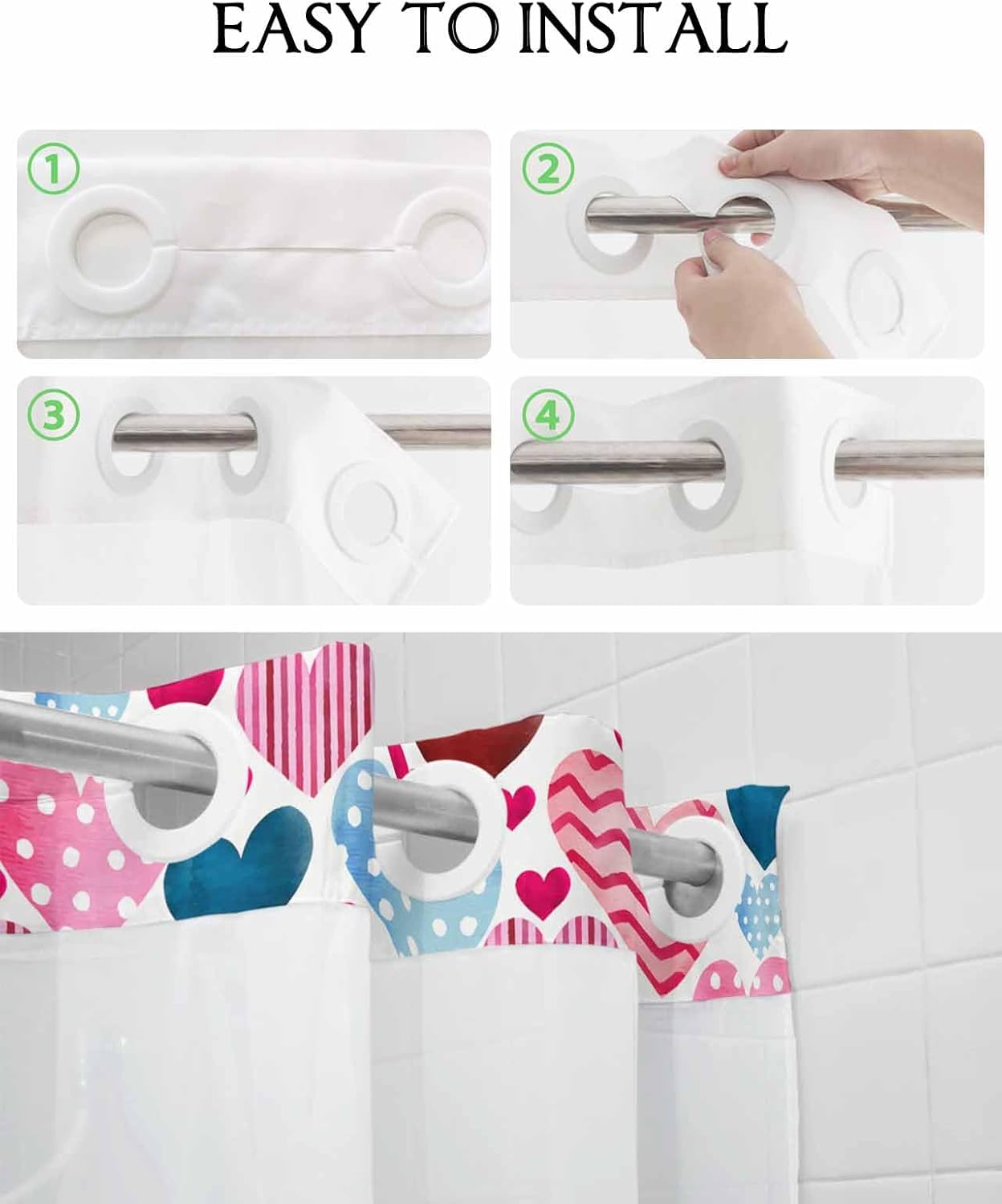 No-Hook Shower Curtain Set