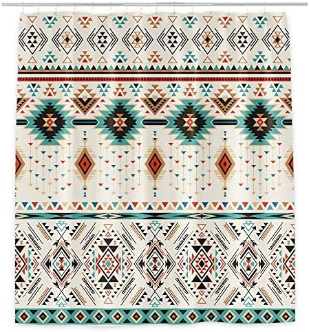 Bzhilja Aztec Triangular Bathroom Curtain Set - Boho Geometric Design for Southwestern Home