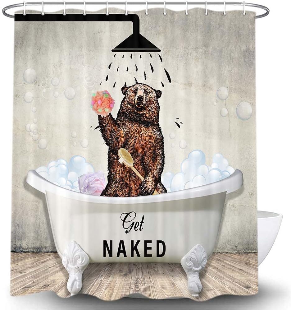 Get Away from Me Funny Bear Kids Bathroom Curtain