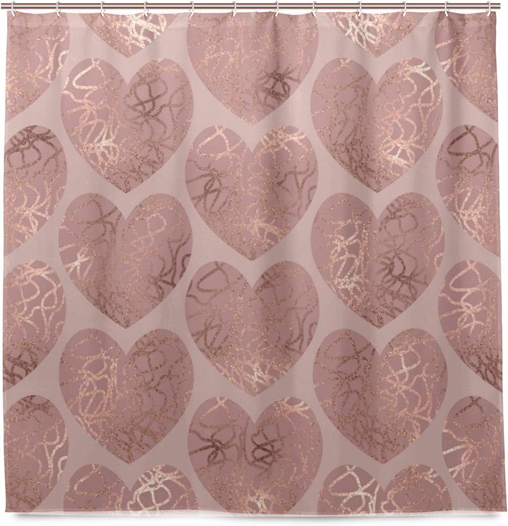 ALAZA Fabric Shower Curtain 72x72 Rose Gold Glitter Hearts
