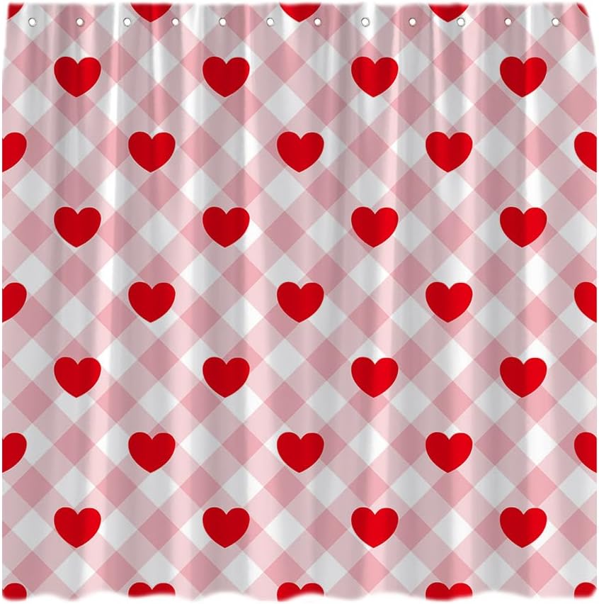 Sweet Heart Bathroom Curtain with Falling Love Balloons Perfect for Valentines Day