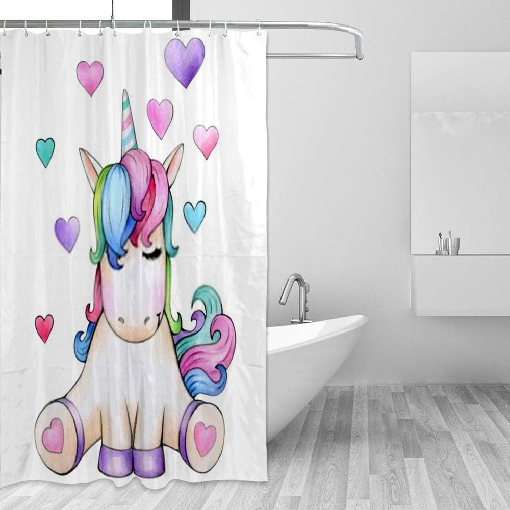 Waterproof 12-Hook Unicorn Cartoon Bath Curtain - Zhongji 12-Hook