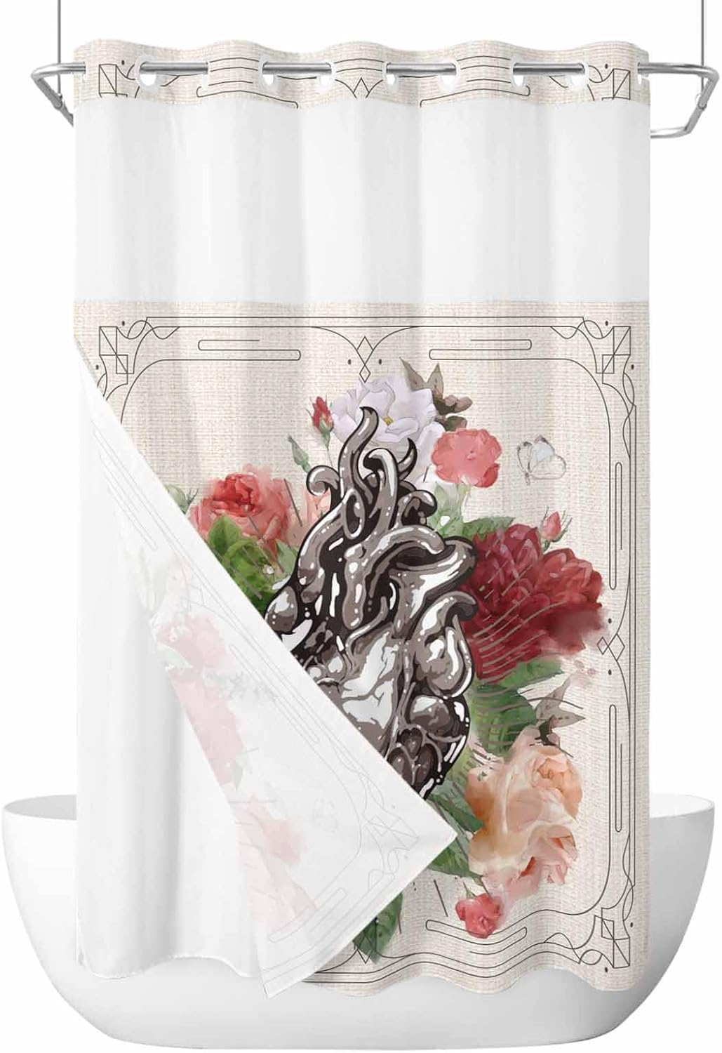 No Hook Botanical Heart Shower Curtain Set 54x78