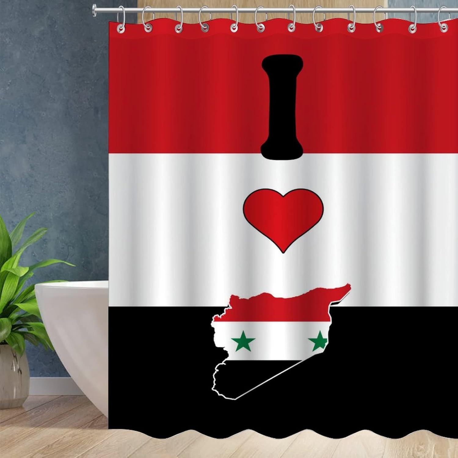 VEHFA I Love My Country Syria Shower Curtain with 12 Hooks Polygons