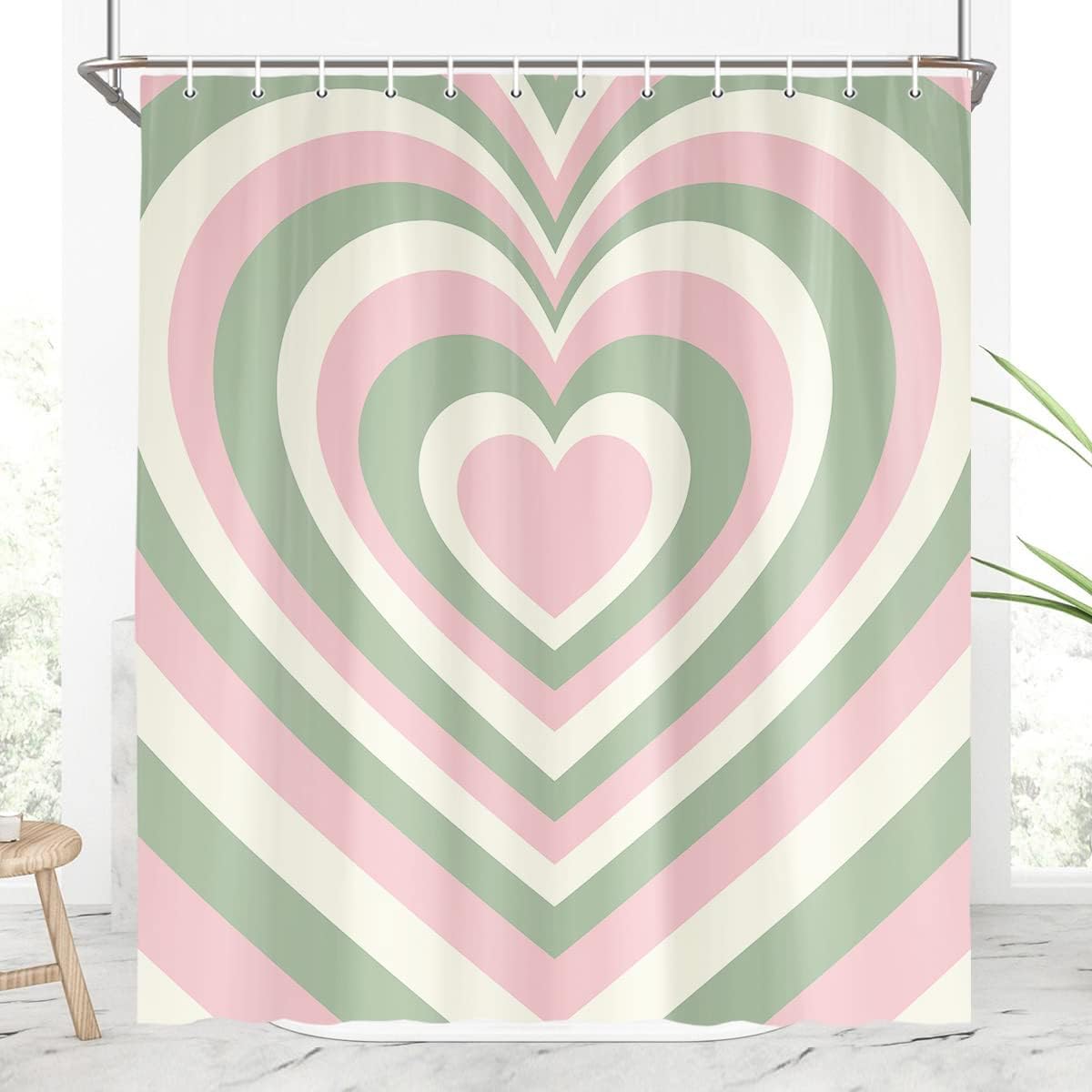 Cute Heart-Shaped Shower Curtain 2000s Hippie Design Quick-Dry Water-resistant