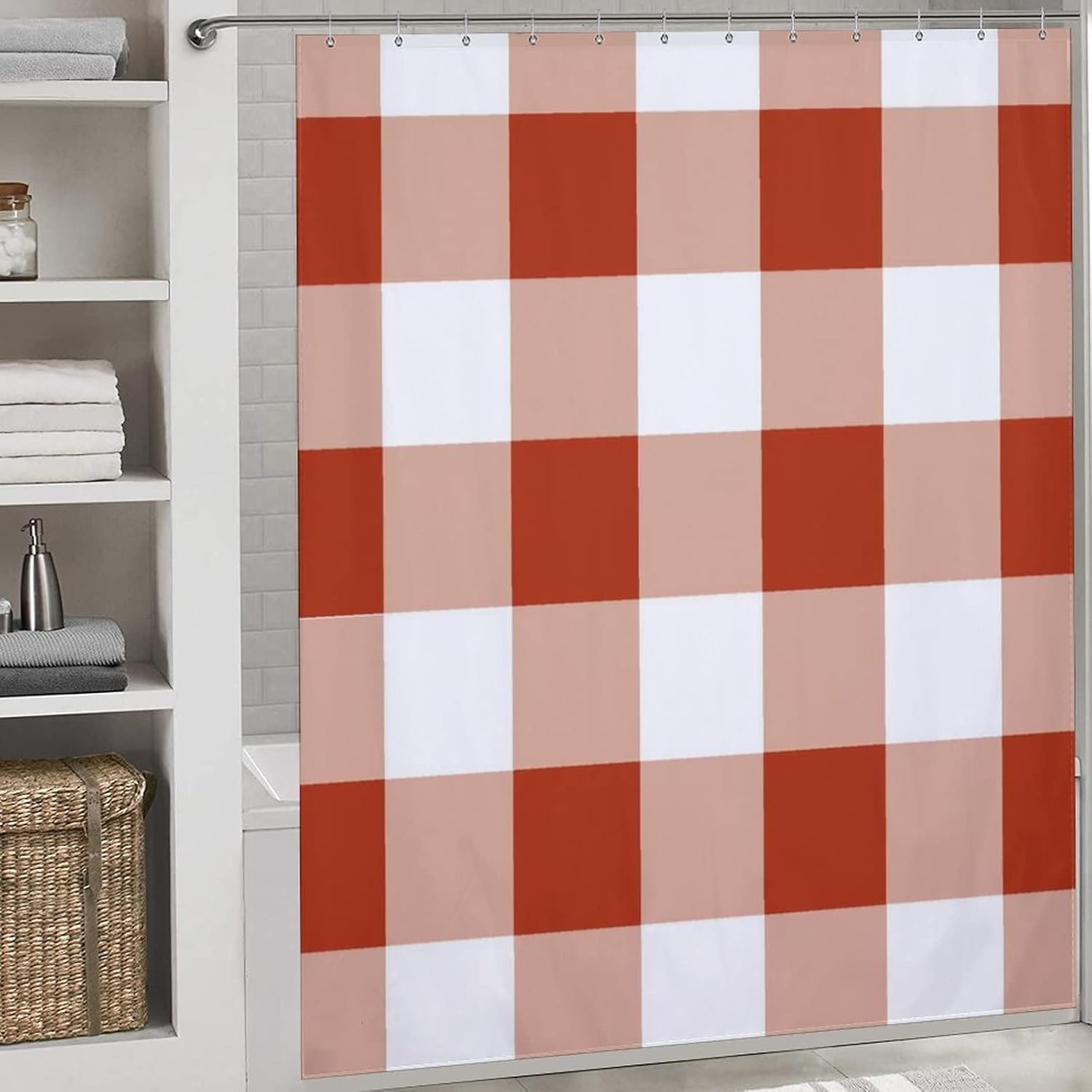 High-Quality Buffalo Plaid Bath Shower Curtain with 12 Hooks