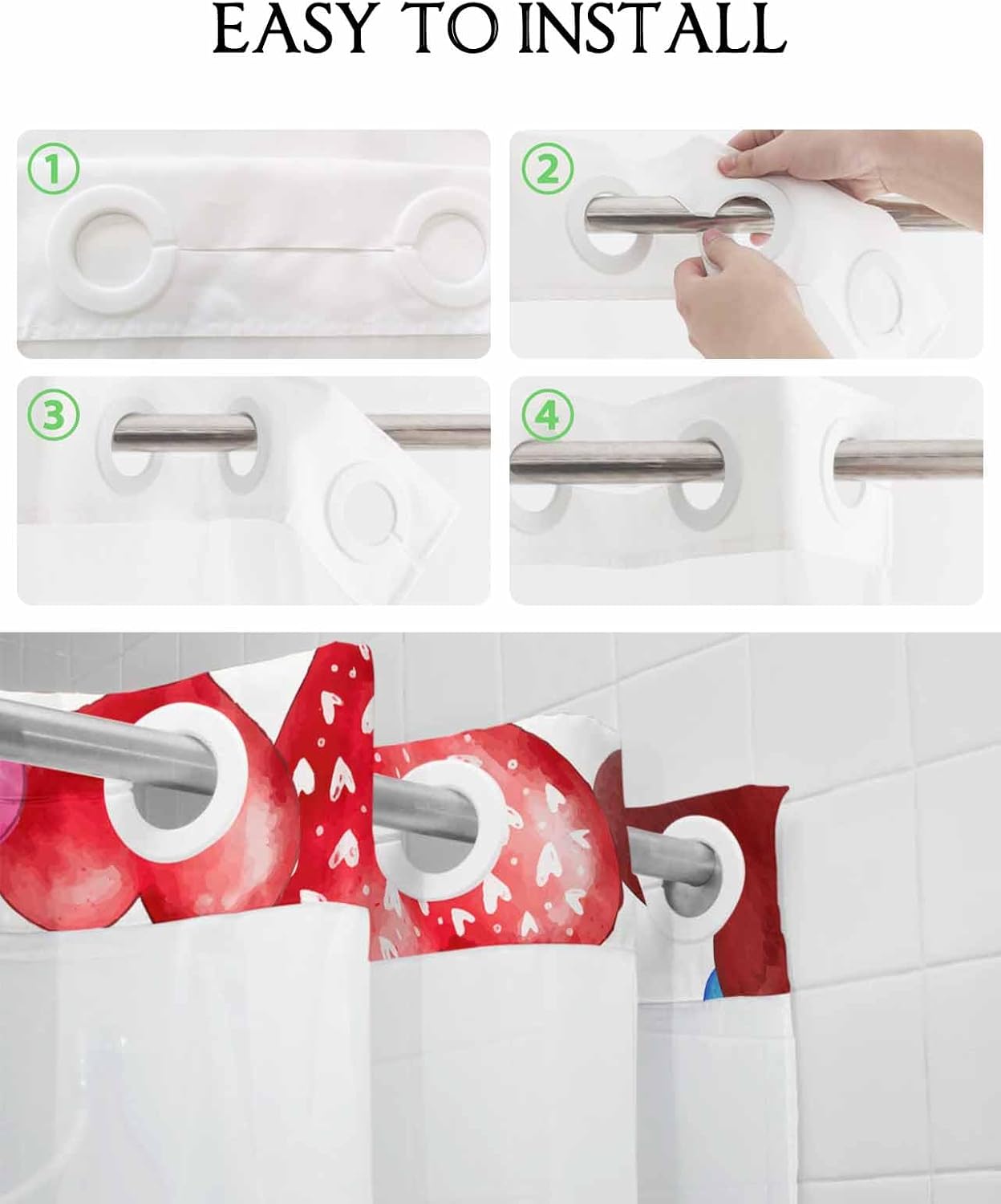 No-Hook Shower Curtain Set - Waterproof Durable