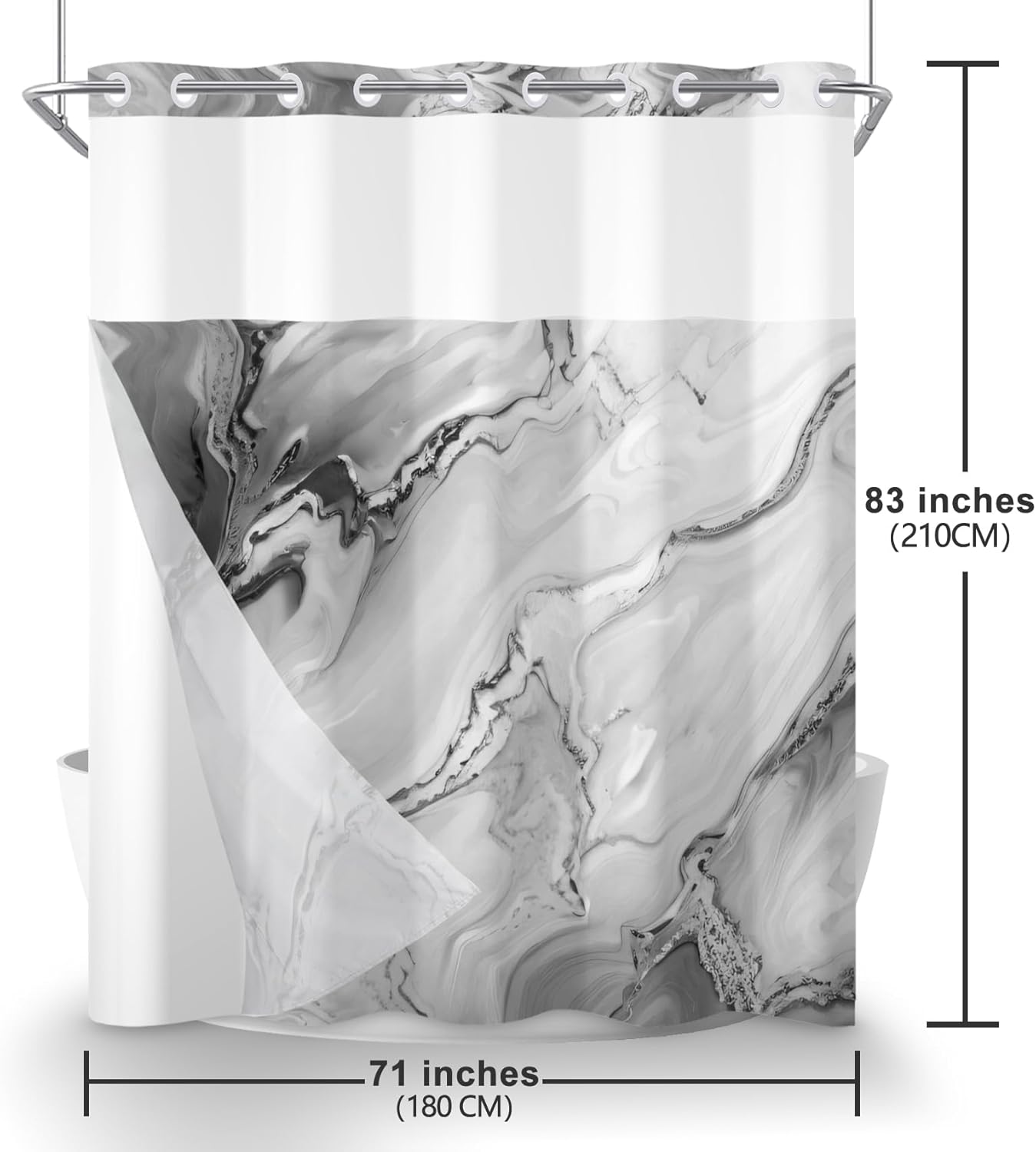 No Hook Marble Shower Curtain