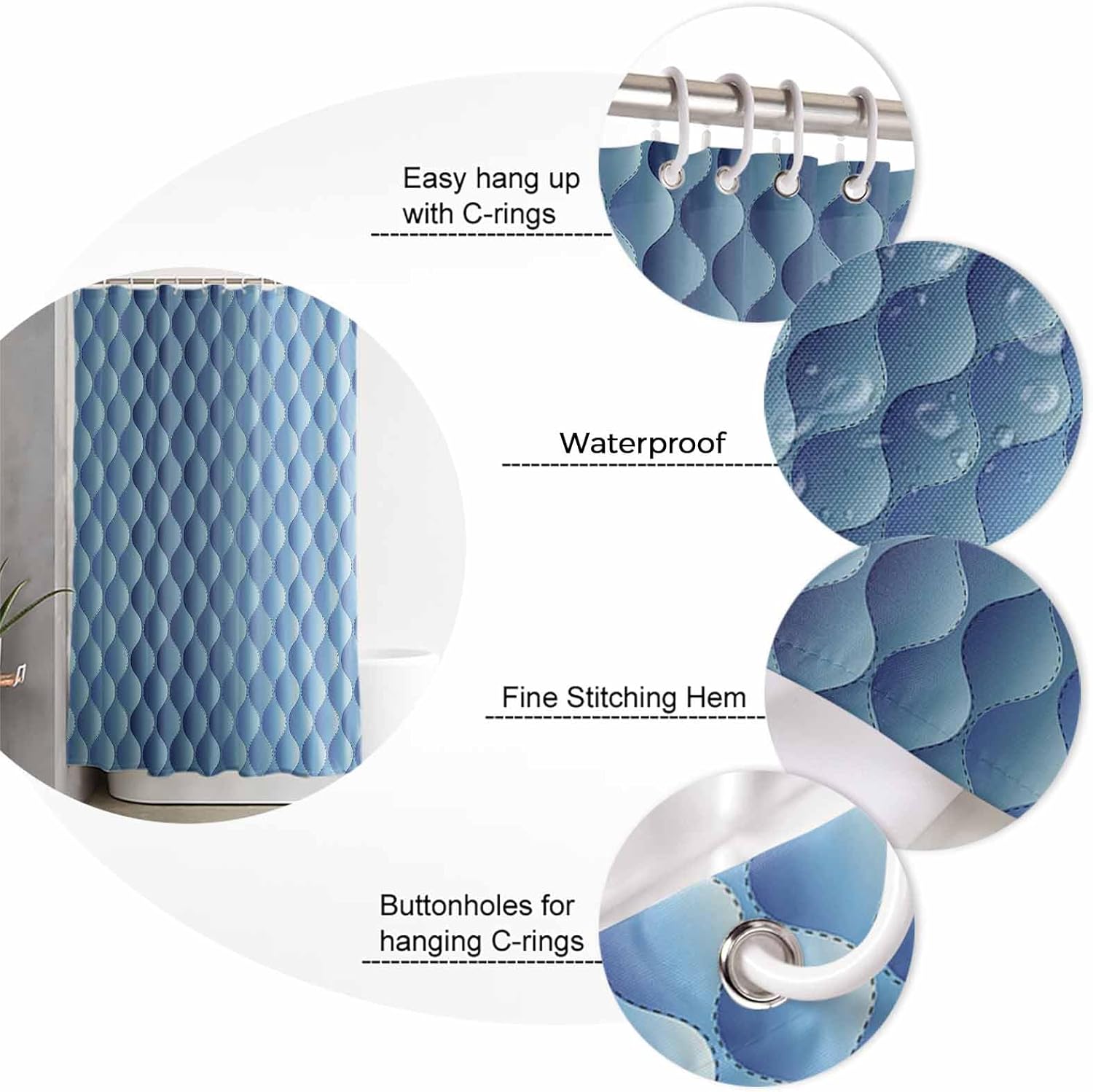 ZOE GARDEN Gradient Blue Bathroom Set 72x72-inch Showers More