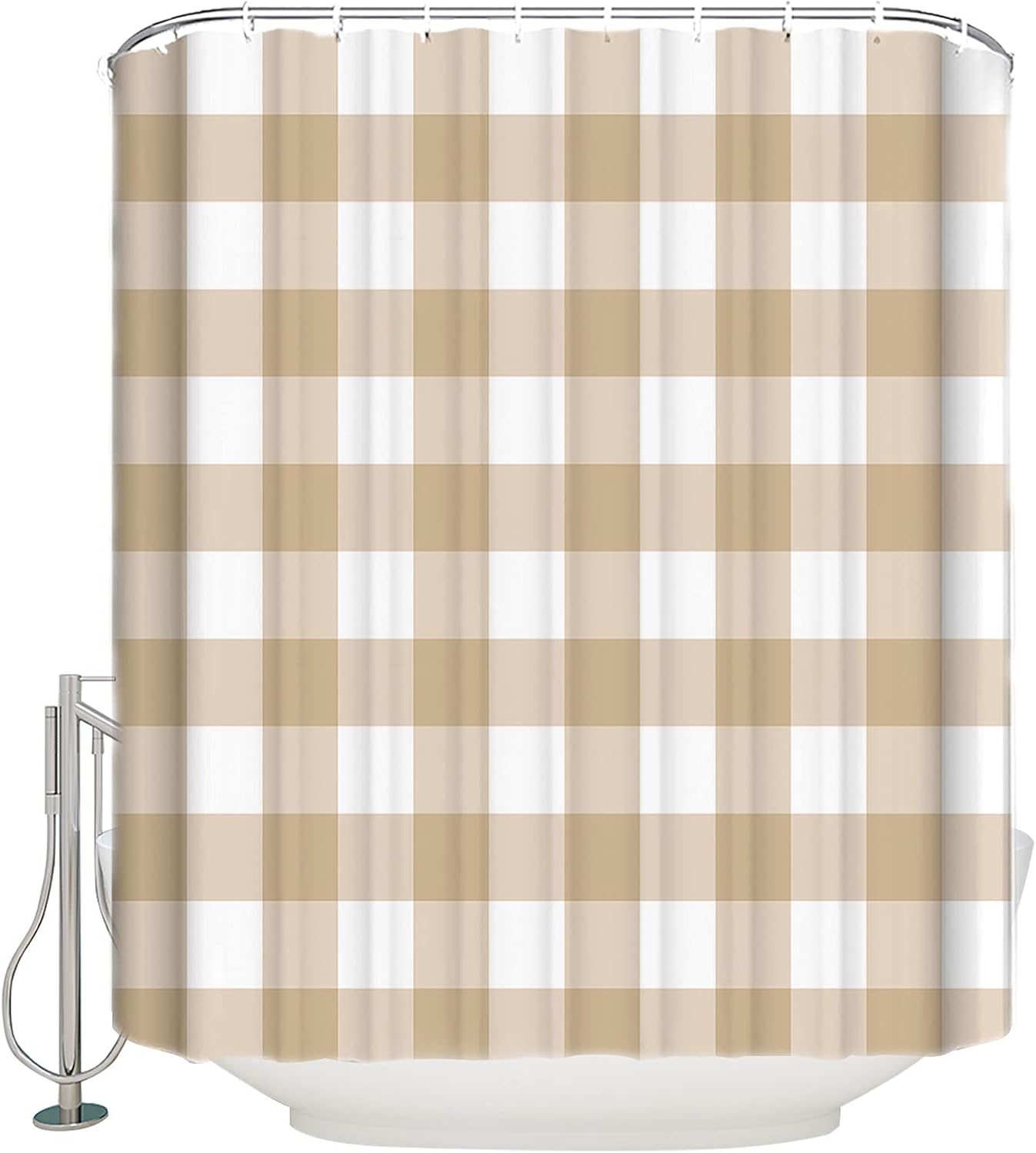 Love Home Polyester Rustic Geometric Beige Checkered Shower Curtain Set
