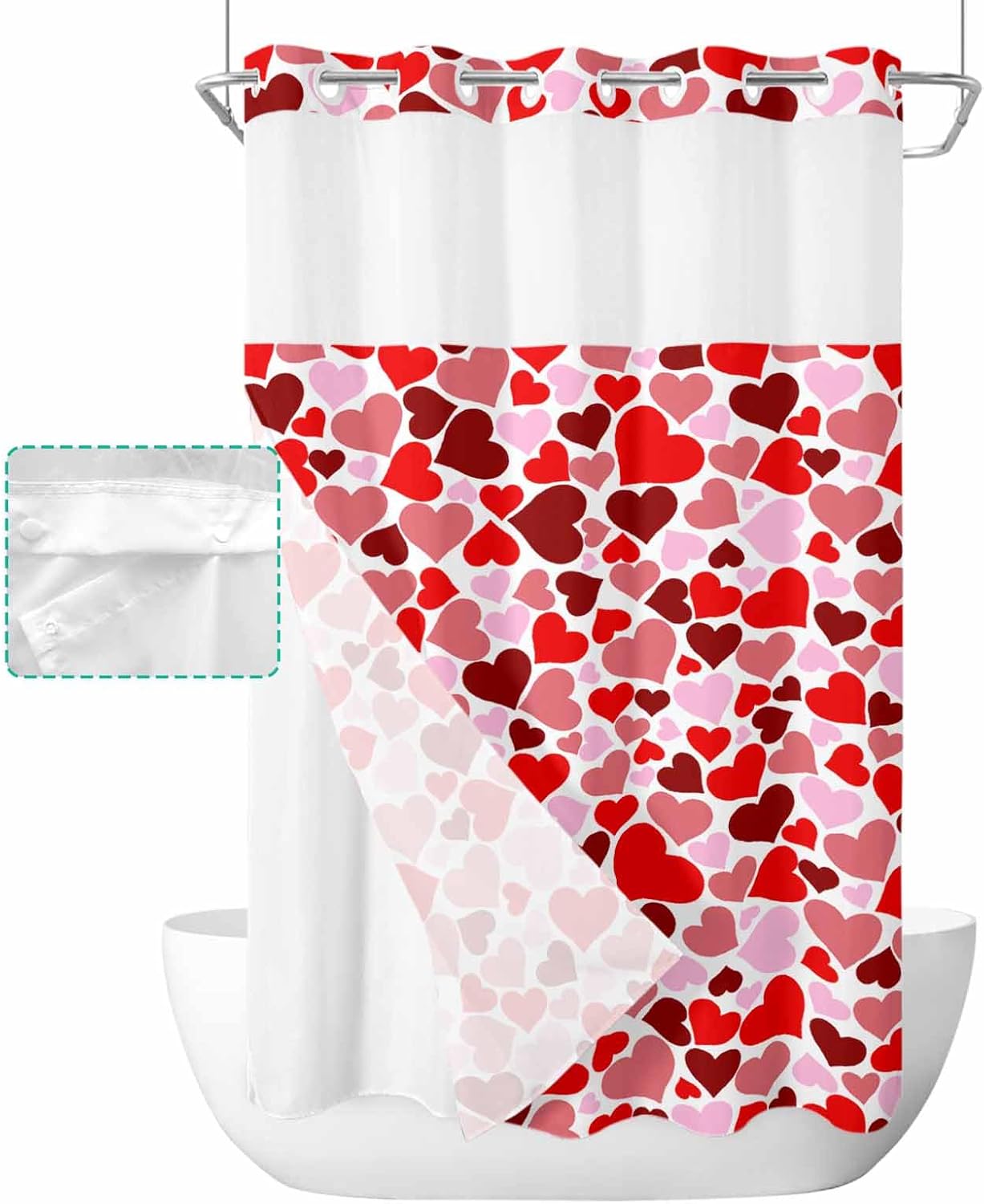 Perfect Matching Valentines Love No Hook Shower Curtain Set for Home Bathroom
