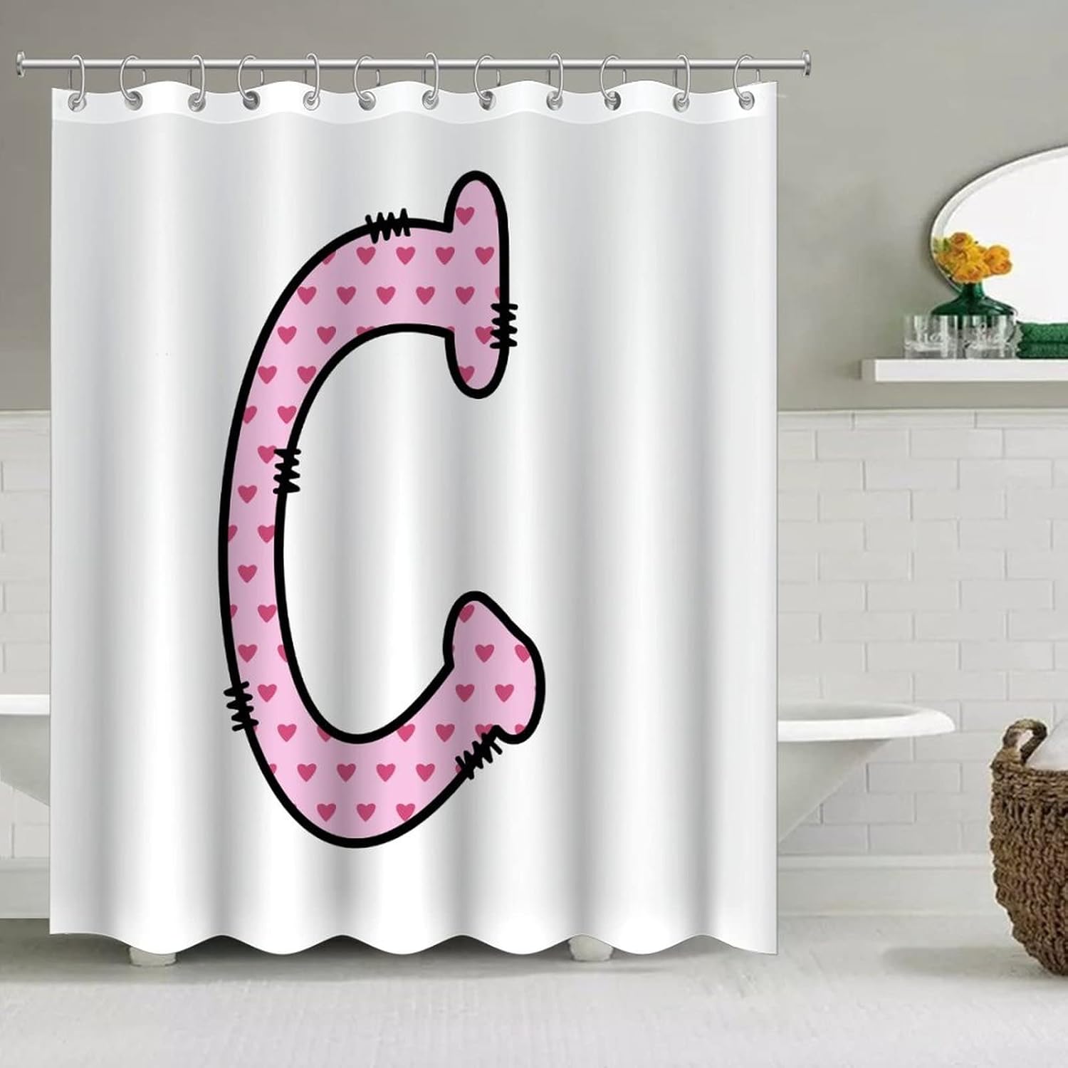 Cute Pink Heart Monogram Initial Shower Curtain