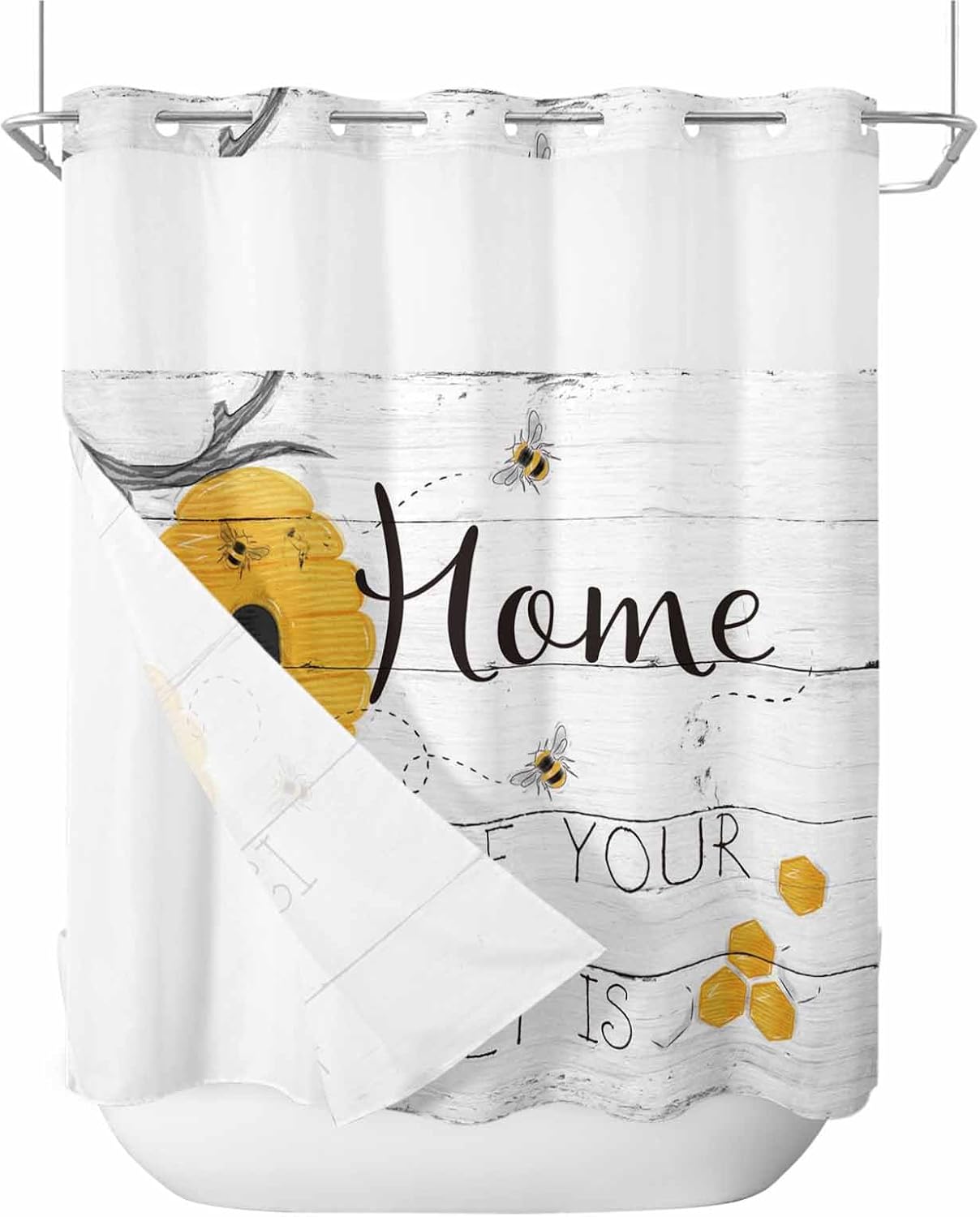 Prime Leader Rustic Bee Bath Shower Curtain with Snap-in Liner