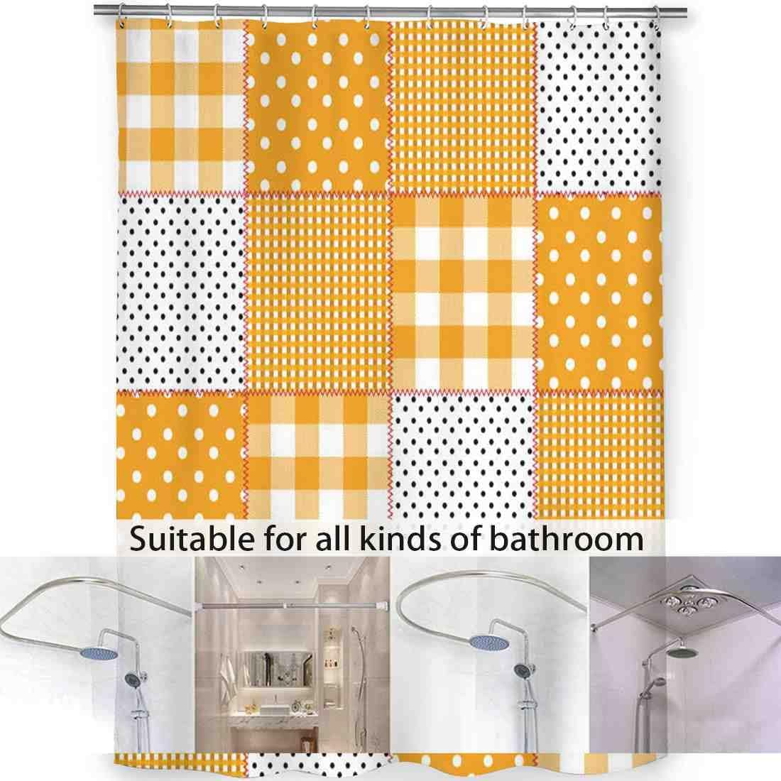 Vismamental Yellow White Patchwork Shower Curtain Set for Home Hotel Use