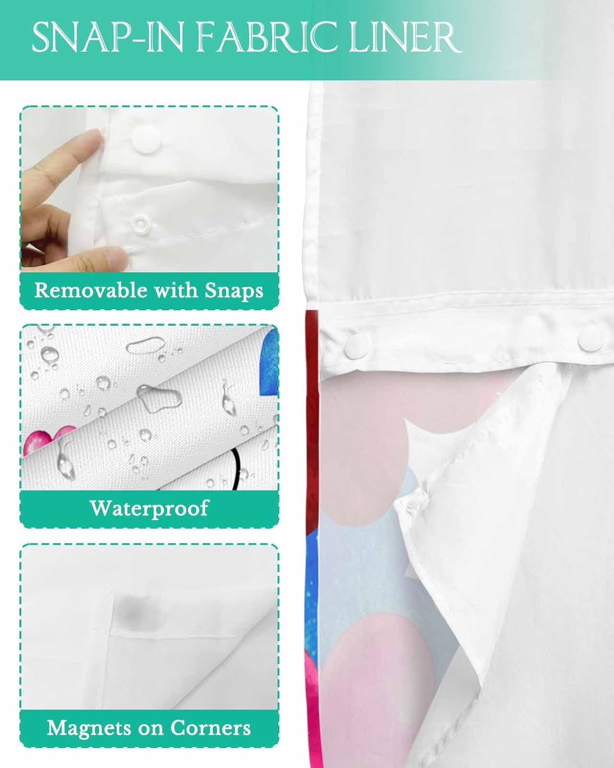 No-Hook Shower Curtain Set - Waterproof Durable
