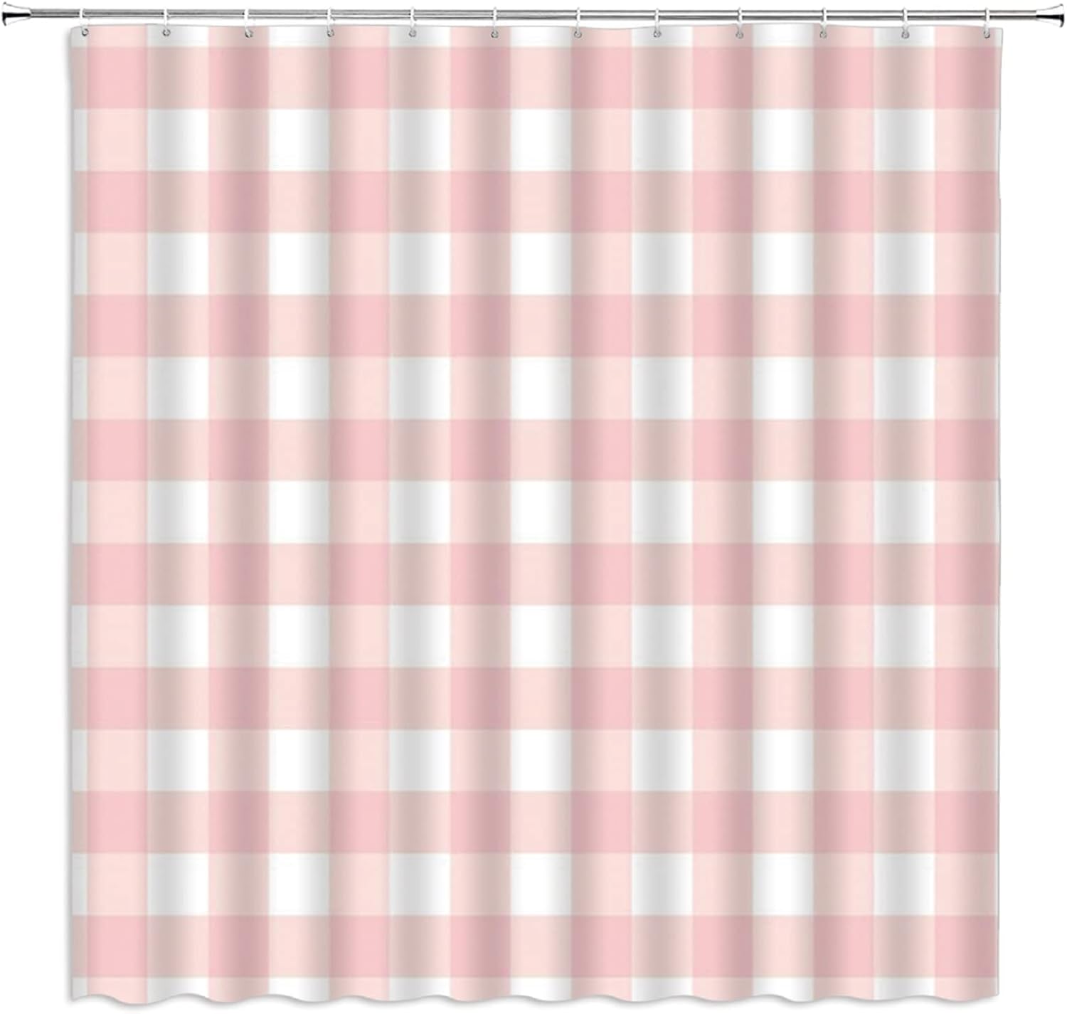 ZKJSMGS Geometric Plaid Pink White Bathroom Curtain with Ryanair Handles