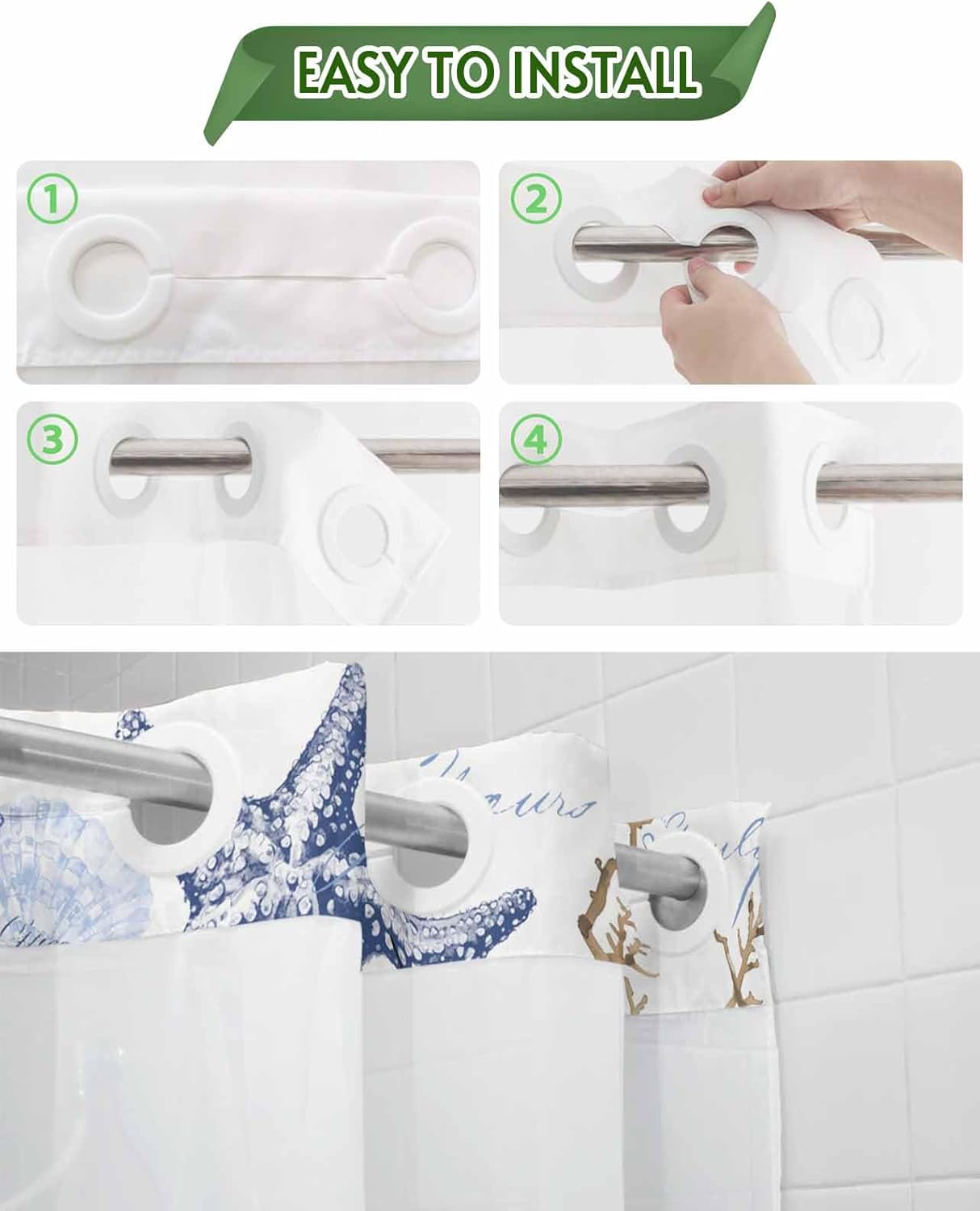No Hooks Shower Curtain Set Waterproof and Super comfy for Your Bathroom