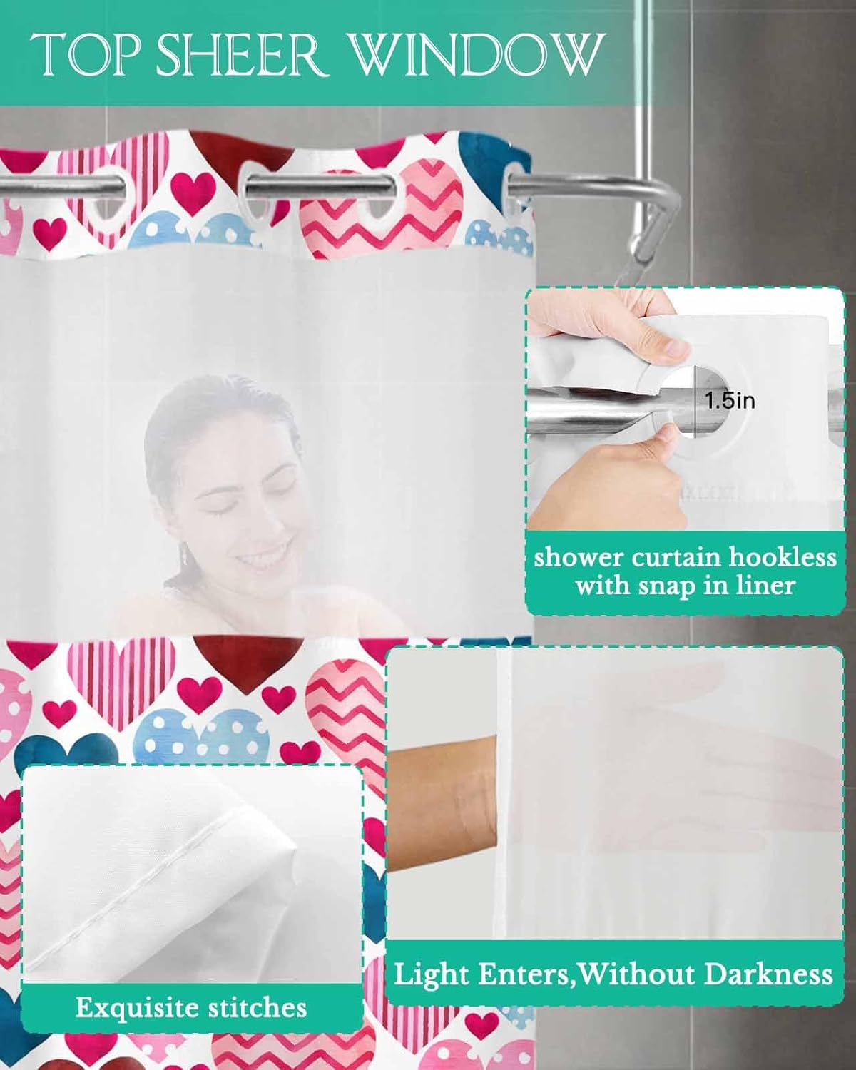 No-Hook Shower Curtain Set