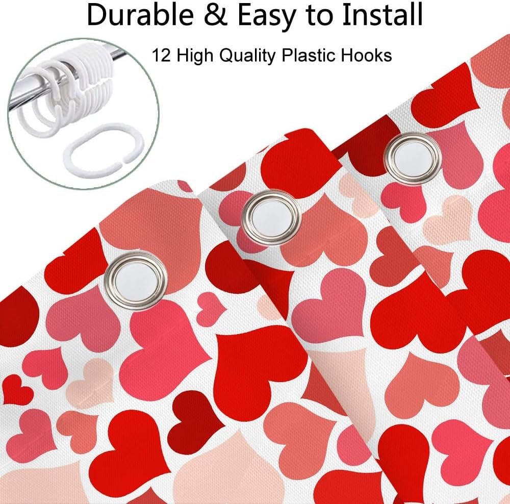 JAWO Valentines Day Shower Curtain Set - Heart Design Soft Durable