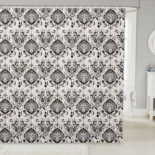 Feelyou Damask Pattern Kids Bath Shower Curtain Set 72x72 with Baroque Design