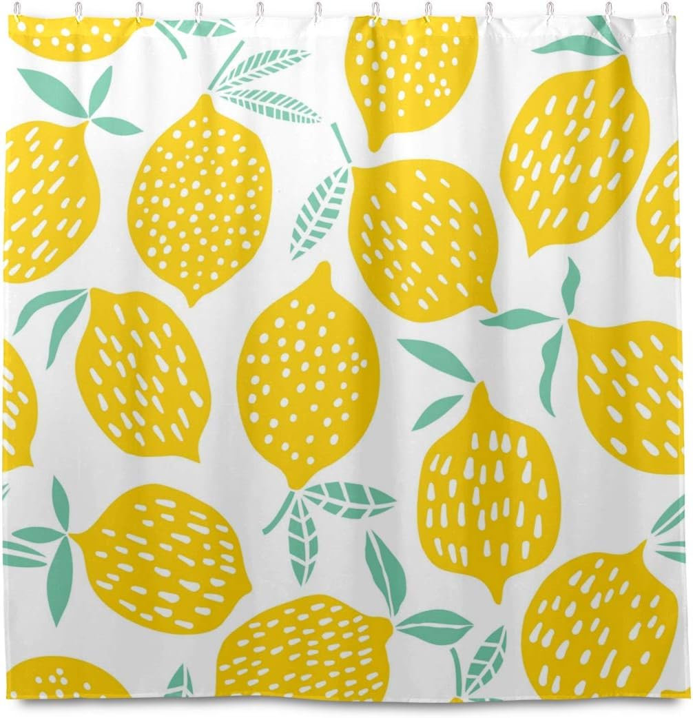AUUXVA 72x72-inch Fruit Lemon Patterned Bath Curtain