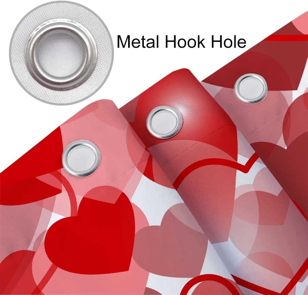 JAWO Valentines Red Heart Shower Curtain Set