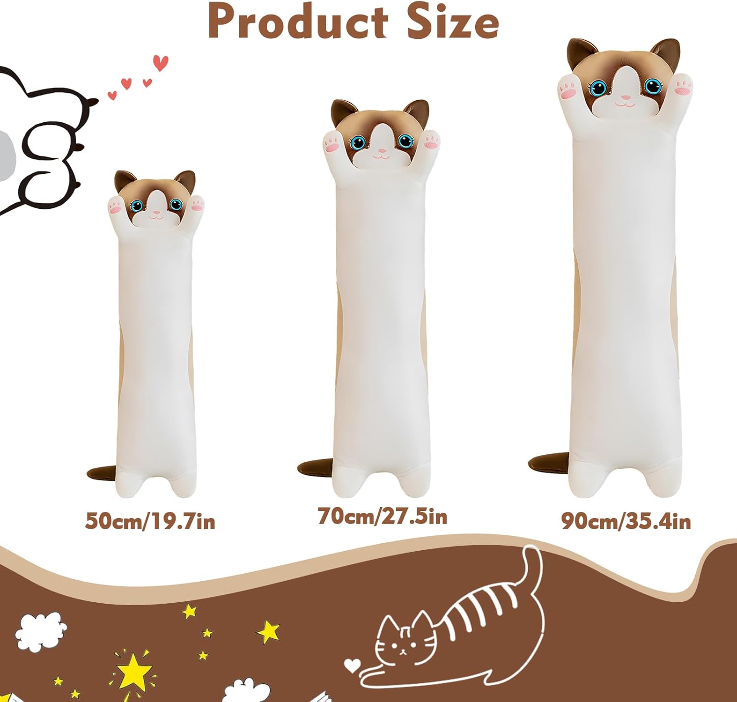 Long Cat Plush Pillow 196in Cute White Cat Plushie Body Pillow