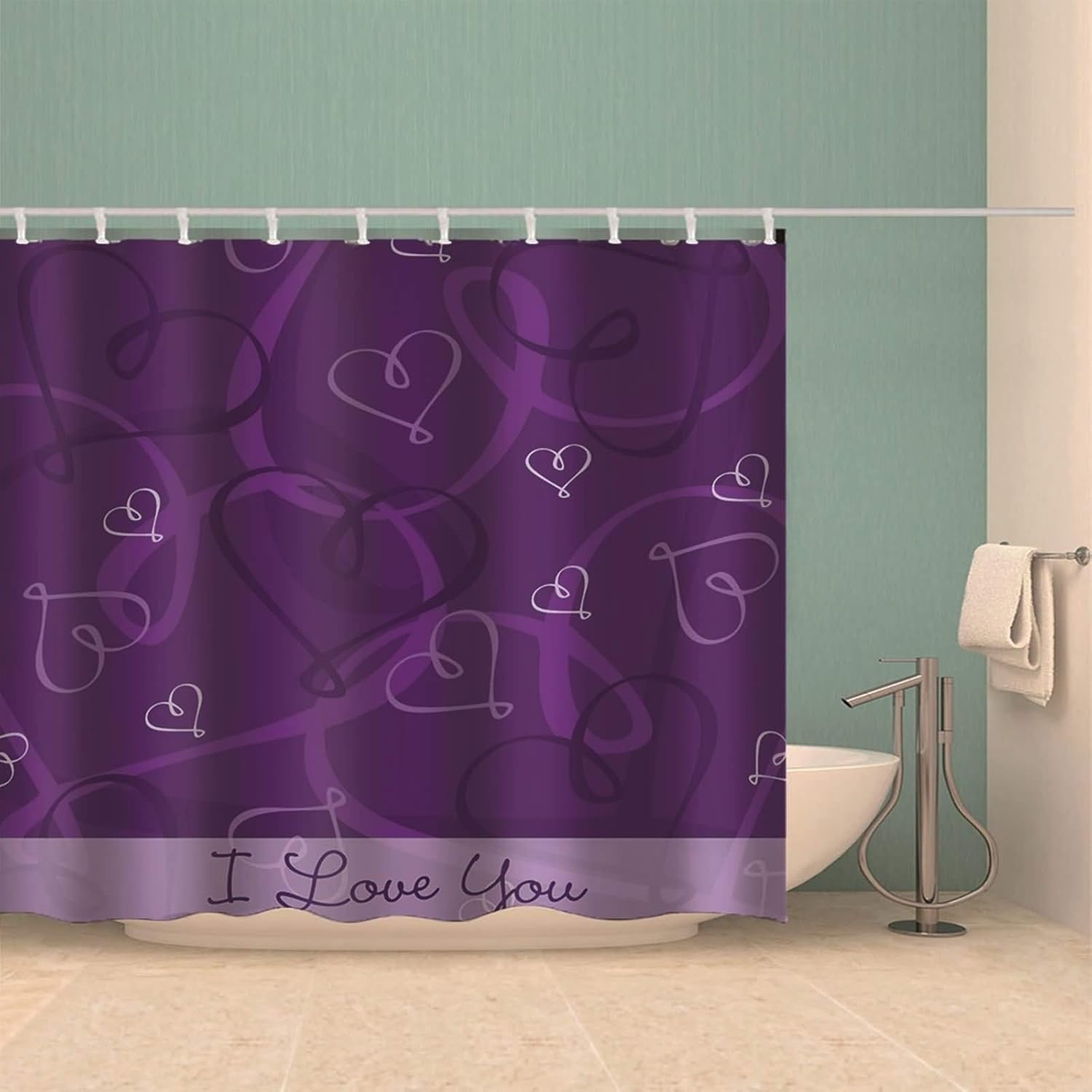Homxi Purple Heart Shower Curtain 70x70 Luxury Bathroom Curtain with Hooks