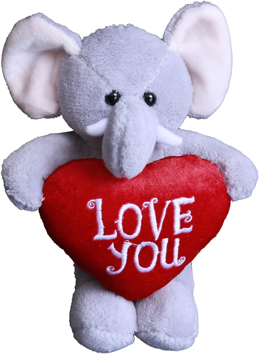 Plushland Red Heart Elephant Stuffed Animal - 8 Inches