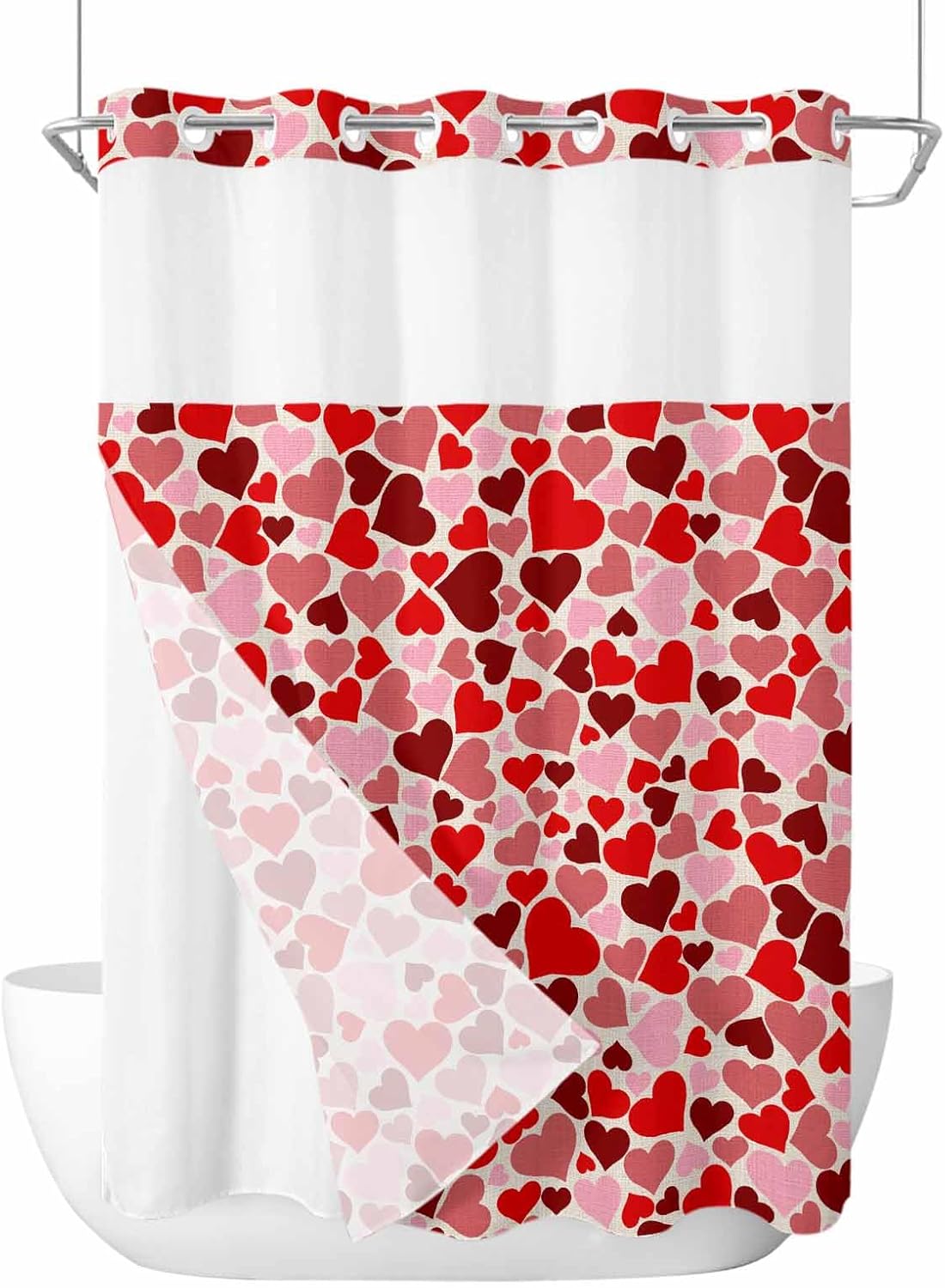 Valentines Red Pink Heart Shower Curtain Set