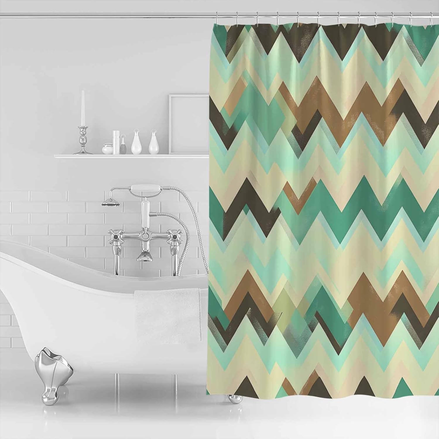 Turquoise Green Abstract Turboline Washable Shower Curtain