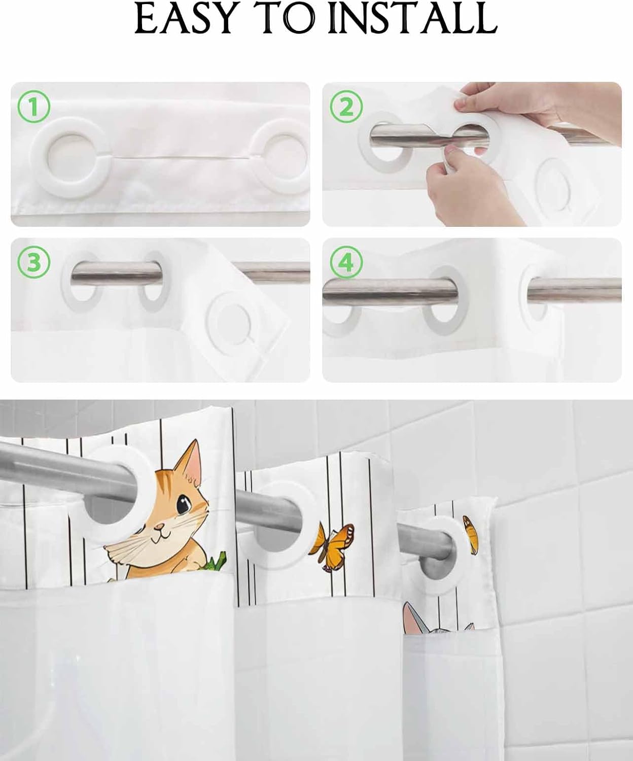 Premium No Hooks Shower Curtain Set with Liner