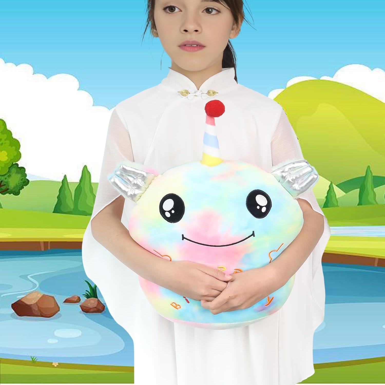 16-inch Plush Rainbow Axolotl Stuffed Animal Pillow for Kids and Adults