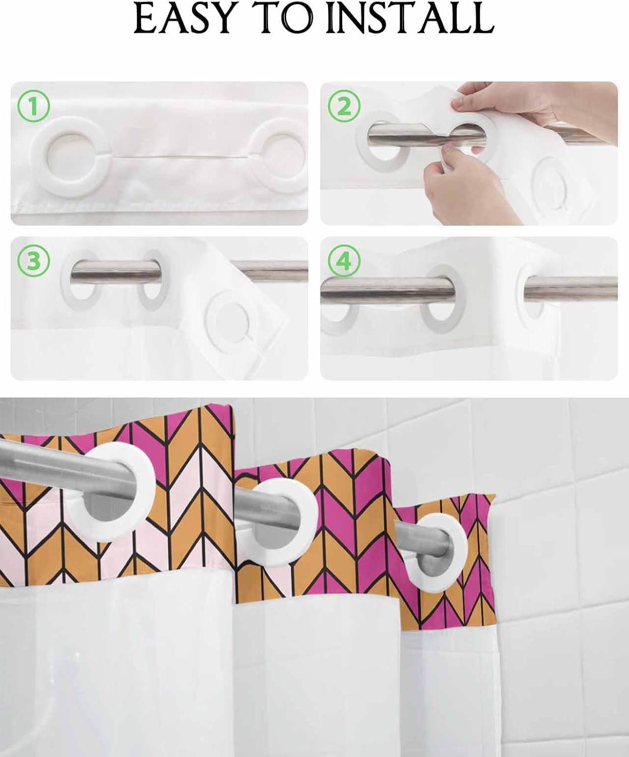 Stylish No-Hook Shower Curtains Set for Home Use 54x78