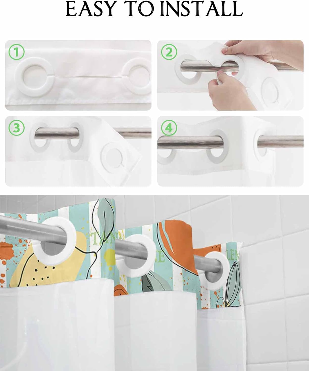 No Hook Shower Curtain with Snap in Liner Set