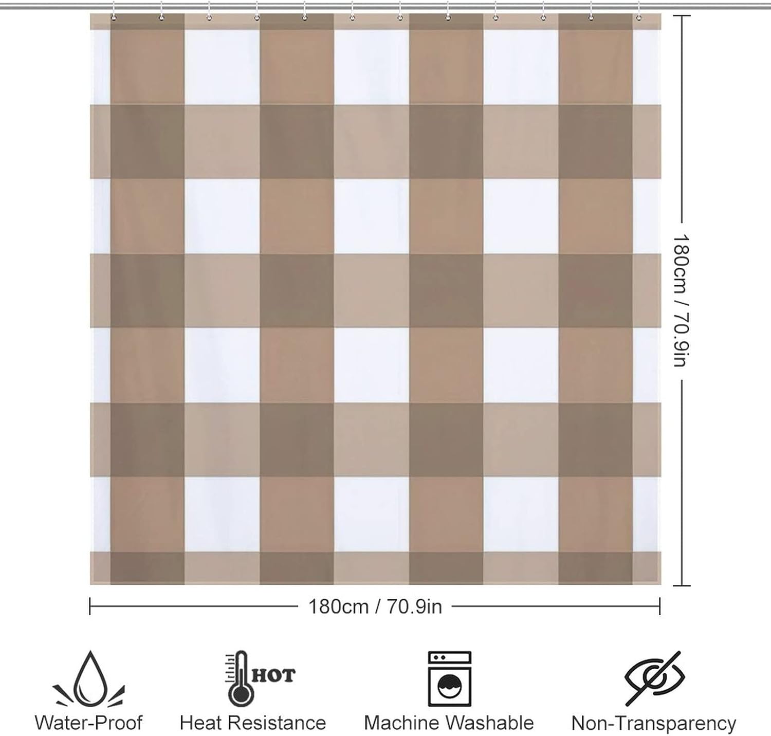 Buffalo Plaid Print Shower Curtain with 12 Hooks
