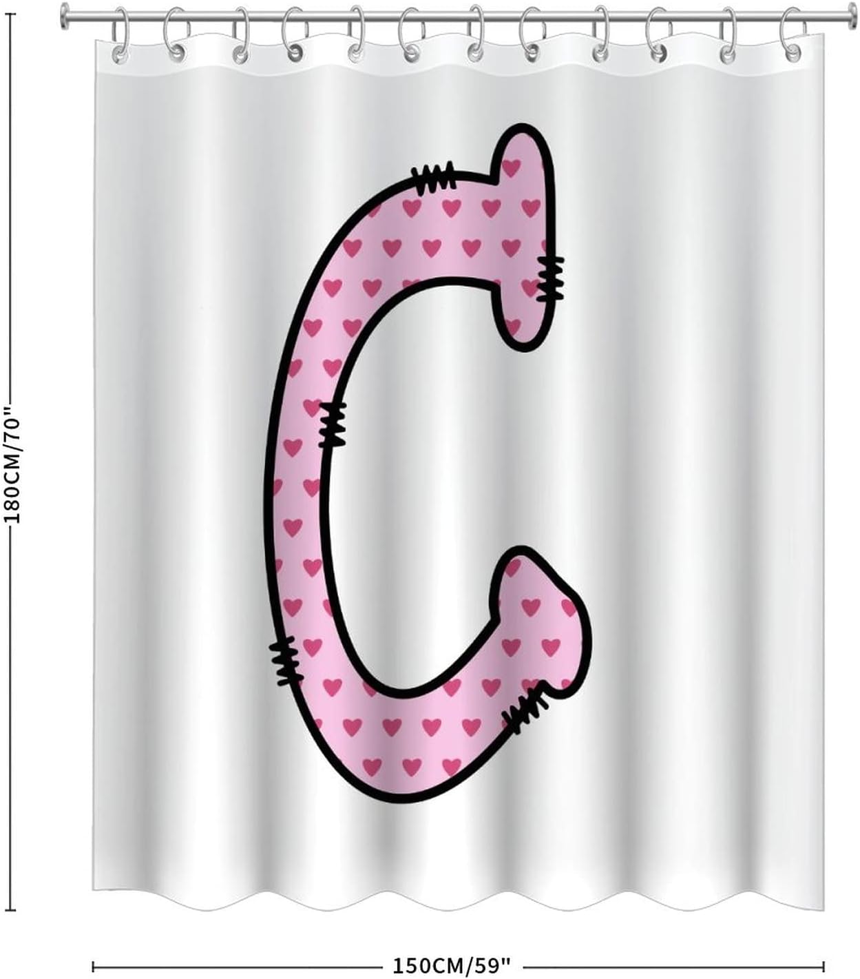 Cute Pink Heart Monogram Initial Shower Curtain