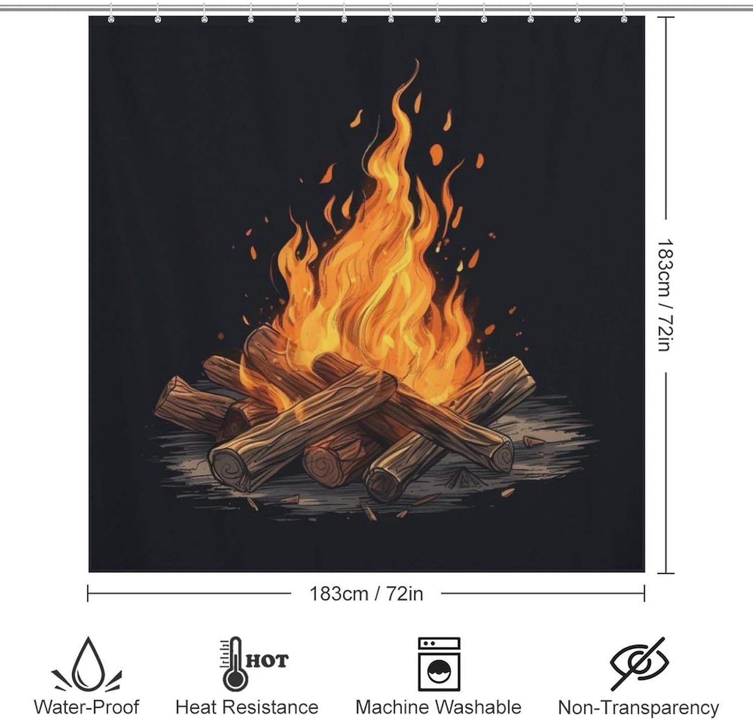 Bonfire Shower Curtain Set with 12 Hooks 72x72in