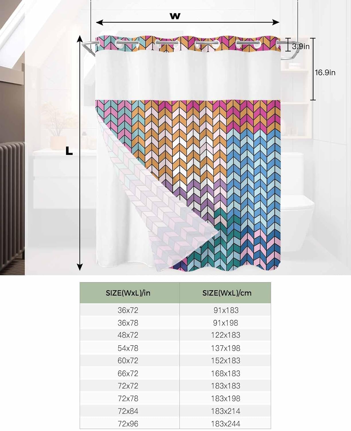 Anzona No Hook Shower Curtains - Soft Durable Waterproof and Stylish